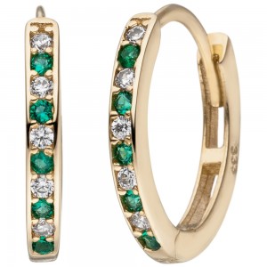 Creolen oval 333 Gold Gelbgold 10 Zirkonia grün weiß Ohrringe