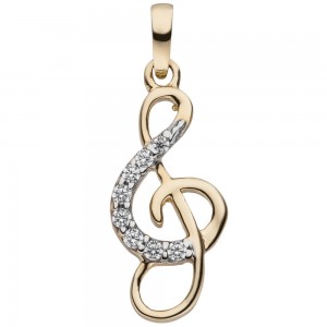 Anhänger Notenschlüssel 333 Gold Gelbgold 8 Zirkonia