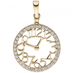 Anhänger Uhr 333 Gold Gelbgold 36 Zirkonia