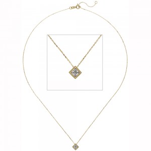 Collier Kette mit Anhänger 333 Gold Gelbgold 1 Zirkonia 45 cm 1.3g