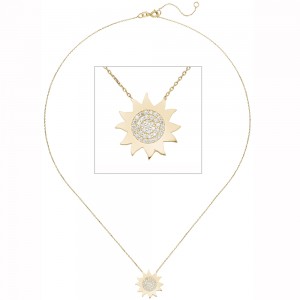 Collier Kette mit Anhänger Sonne 333 Gold Gelbgold 37 Zirkonia 44 cm