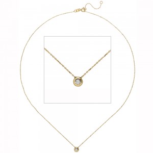 Collier Kette mit Anhänger 333 Gold Gelbgold 1 Zirkonia 45 cm 1.1g