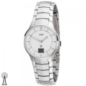 JOBO Damen Armbanduhr Funk Funkuhr Edelstahl Datum Damenuhr 200mm