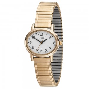 JOBO Damen Armbanduhr Quarz Analog Edelstahl vergoldet Flexband Damenuhr