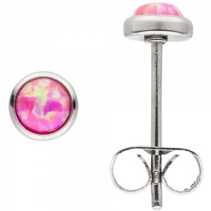 Ohrstecker Edelstahl 2 synthetische Opale rosa 5 mm
