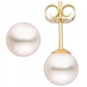 Ohrstecker 585 Gold Gelbgold 2 Akoya Perlen 6,5 mm