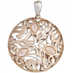 Anhänger rund 585 Gold Rotgold Weißgold bicolor 108 Diamanten Brillanten