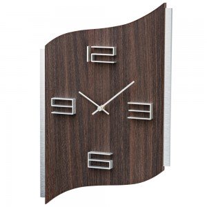AMS 9612 Wanduhr Quarz analog nussbaum-farben geschwungen