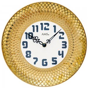 AMS 9615 Wanduhr Quarz analog golden Keramik-Gehäuse rund