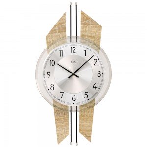 AMS 9625 Wanduhr Quarz analog silbern Holz Sonoma-Optik mit Aluminium und Glas