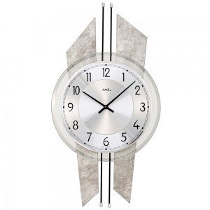 AMS 9626 Wanduhr Quarz analog Holz Antik-Optik mit Aluminium und Glas