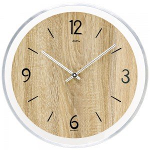 AMS 9628 Wanduhr Quarz analog Holz Sonoma-Optik mit Aluminium rund