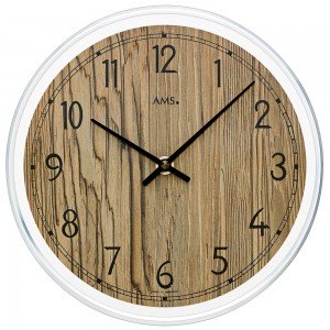 AMS 9632 Wanduhr Quarz analog Holz nussbaum farben rund mit Glas