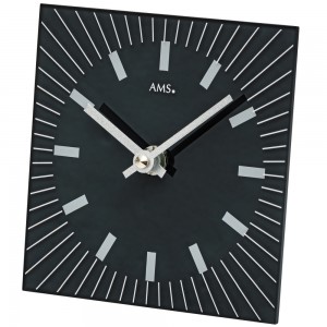 AMS 1158 Tischuhr Quarz analog schwarz mit Glas eckig modern