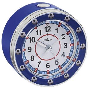 Wecker für Kinder Quarz Kinderwecker Fußball Fußballwecker blau