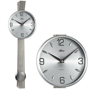 Atlanta Wanduhr Quarz mit Pendel Pendeluhr silbern
