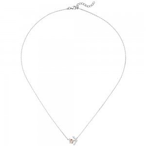 Kette mit Anhänger Anker 925 Silber bicolor vergoldet 18 Zirkonia 45 cm