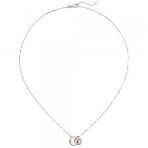 Collier Kette mit Anhänger 925 Silber bicolor vergoldet 18 Zirkonia 45 cm