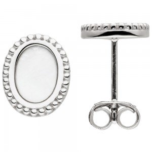 Ohrstecker 925 Sterling Silber 2 Perlmutt-Einlagen oval