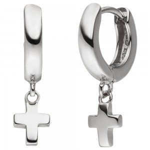 Creolen Kreuz 925 Sterling Silber Ohrringe 2.3g
