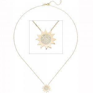 Collier Kette mit Anhänger Sonne 333 Gold Gelbgold 37 Zirkonia 44 cm
