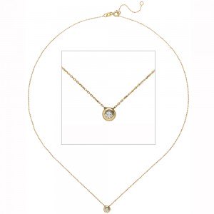 Collier Kette mit Anhänger 333 Gold Gelbgold 1 Zirkonia 45 cm 1.1g