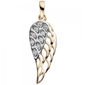 Anhänger Flügel 333 Gold Gelbgold bicolor 9 Zirkonia