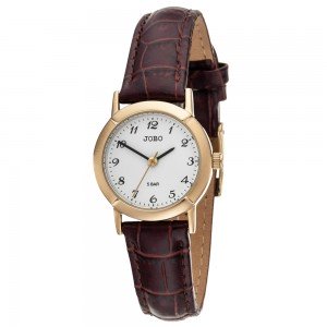 JOBO Damen Armbanduhr Quarz Analog Edelstahl vergoldet Lederband braun