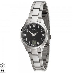 JOBO Damen Armbanduhr Funk Funkuhr Edelstahl Datum 190mm