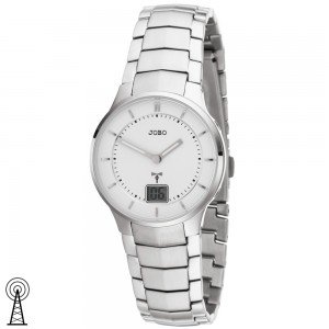 JOBO Damen Armbanduhr Funk Funkuhr Edelstahl Datum Damenuhr 200mm