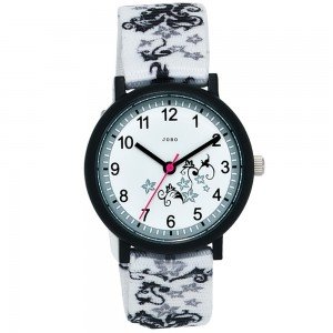 JOBO Kinder Armbanduhr Quarz Analog Edelstahl Aluminium Kinderuhr schwarz-weiß