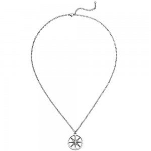 Collier Kette mit Anhänger Windrose Edelstahl schwarz beschichtet 55 cm