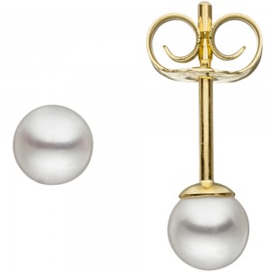 Ohrstecker 585 Gold Gelbgold 2 Süßwasser Perlen 4,5 mm