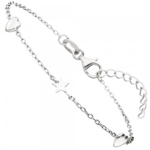 Armband Herz Stern 925 Sterling Silber 19 cm
