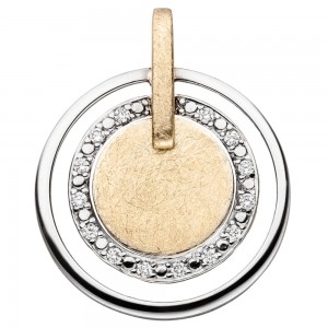 Anhänger 585 Gold Gelbgold Weißgold bicolor eismatt 14 Diamanten Brillanten