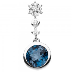 Anhänger 585 Gold Weißgold 1 Blautopas 9 Diamanten Brillanten