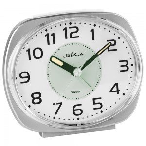 Atlanta 2141/19 Wecker Quarz analog silbern leise ohne Ticken mit Licht Snooze