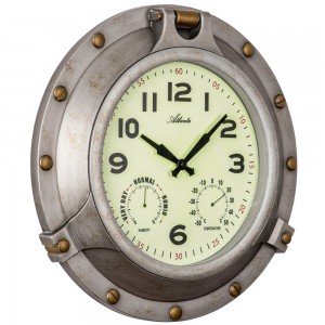 Atlanta 4545 Wanduhr Quarz analog Antik-Optik mit Thermometer