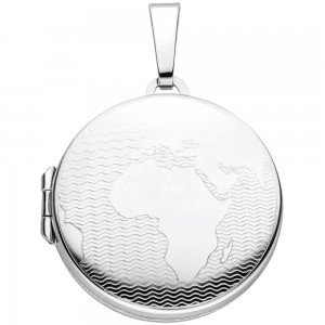 Medaillon Weltkarte 925 Sterling Silber für 2 Fotos