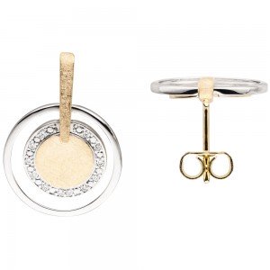 Ohrhänger 585 Gelbgold Weißgold bicolor eismatt 24 Diamanten Brillanten