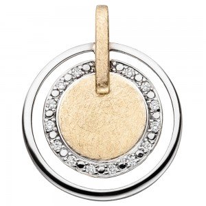 Anhänger 585 Gold Gelbgold Weißgold bicolor eismatt 14 Diamanten Brillanten