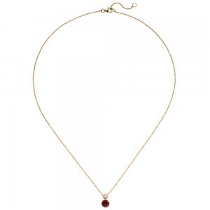 Collier 585 Gold Gelbgold 1 Rubellit 1 Diamant Brillant 45 cm