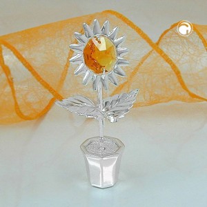 Tischdekoration Sonnenblume im Topf Kristallglas