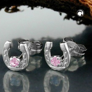 Ohrstecker Hufeisen Glas-pink 925 Sterlingsilber