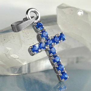 Anhänger Strass-Kreuz safir 925 Sterlingsilber
