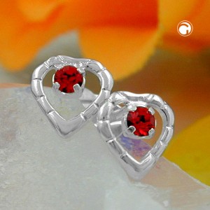 Ohrstecker Herz Glasstein rot 925 Sterlingsilber