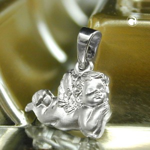 Anhänger liegender Engel matt 925 Sterlingsilber
