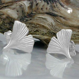 Ohrstecker 12 Ginkgoblatt matt 925 Sterlingsilber
