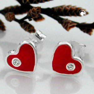 Ohrstecker Herz rot-kristall 925 Sterlingsilber