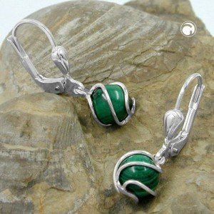 Ohrring Perle Malachit 6mm 925 Sterlingsilber